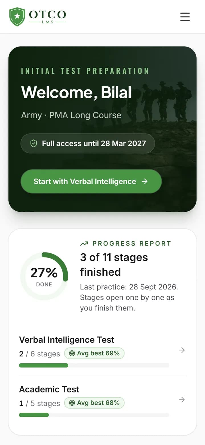 OTCO dashboard and progress report on a phone